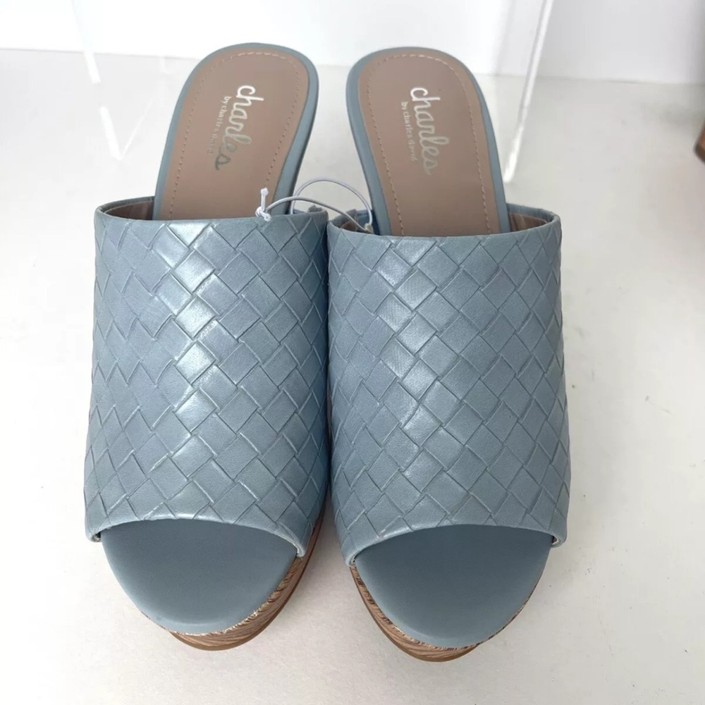 CHARLES DAVID Launder Woven Blue Wedge Sandals Cork Platform 3.75”H Heels Sz 7 - Picture 5 of 8